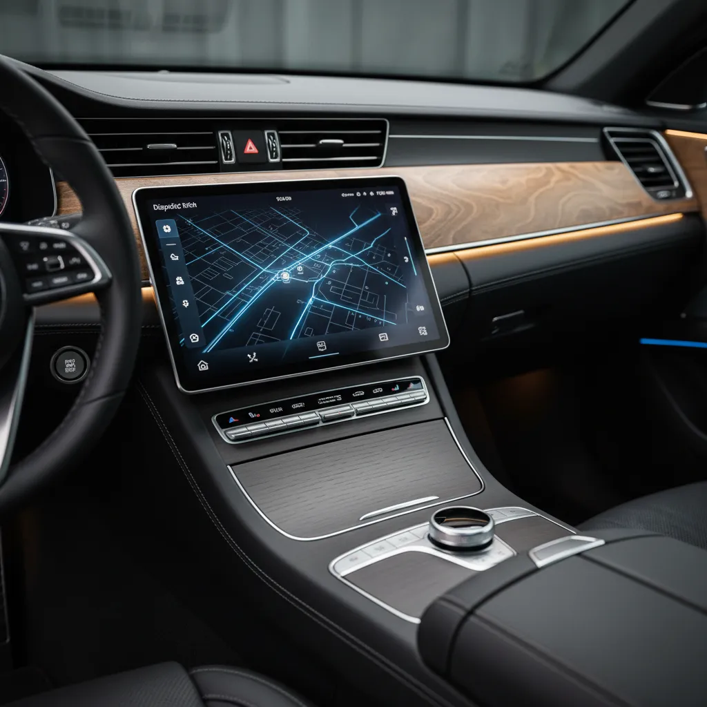 Modern dispatch interface on a tablet in a luxury vehicle